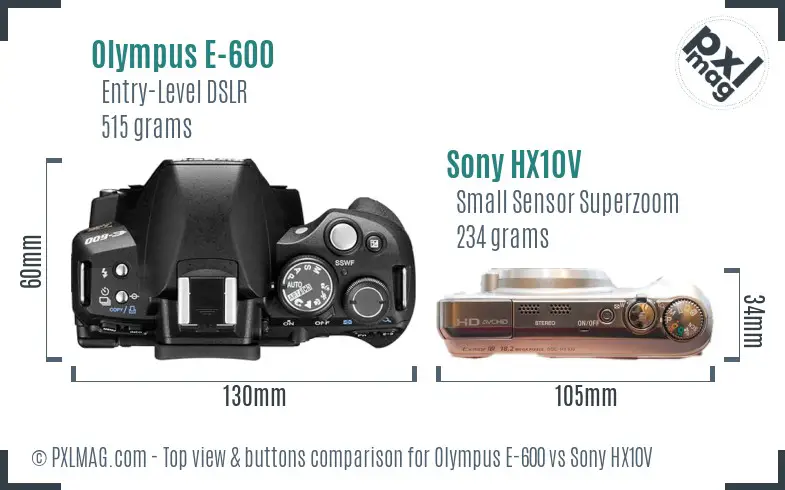 Olympus E-600 vs Sony HX10V top view buttons comparison