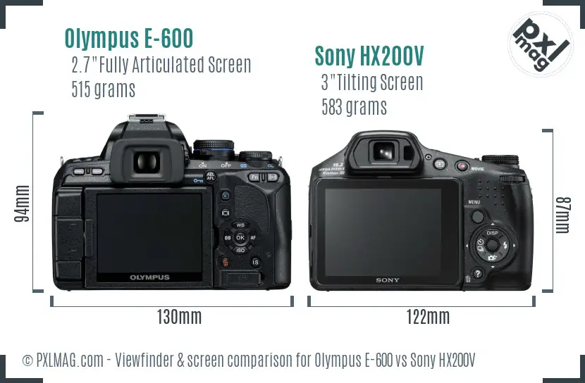 Olympus E-600 vs Sony HX200V Screen and Viewfinder comparison