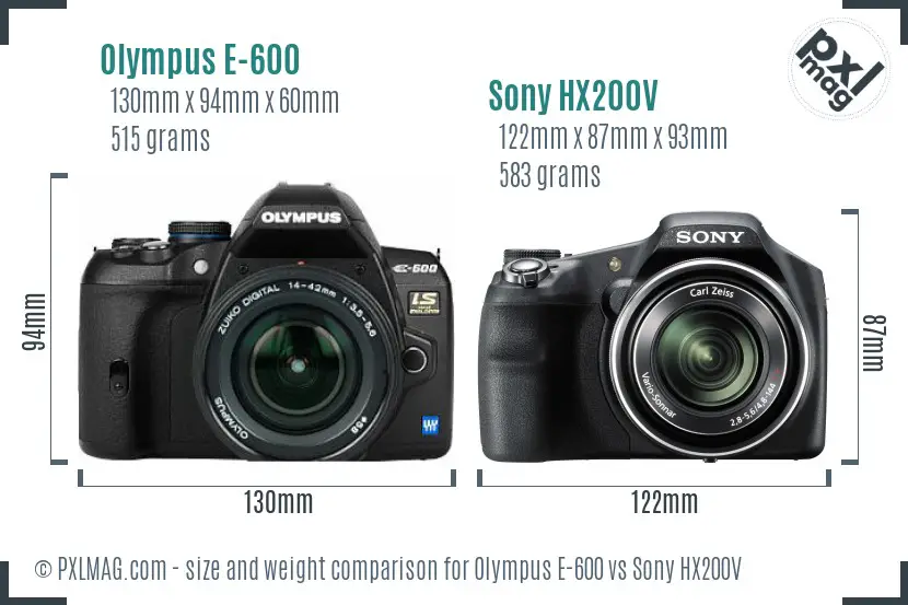 Olympus E-600 vs Sony HX200V size comparison