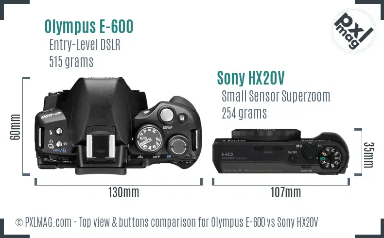 Olympus E-600 vs Sony HX20V top view buttons comparison