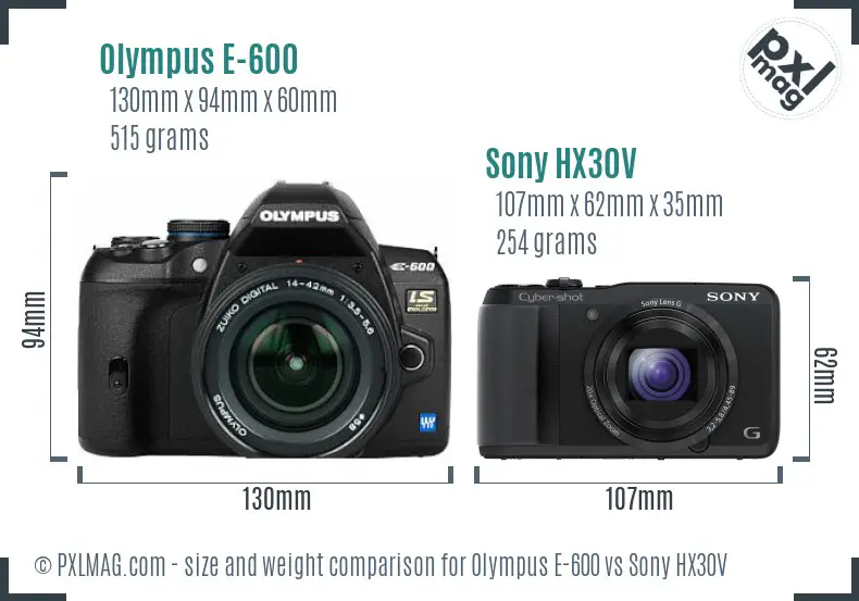 Olympus E-600 vs Sony HX30V size comparison