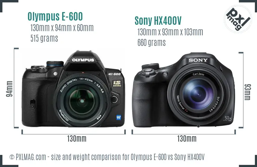 Olympus E-600 vs Sony HX400V size comparison