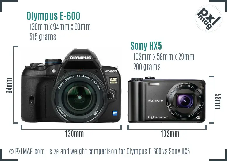 Olympus E-600 vs Sony HX5 size comparison