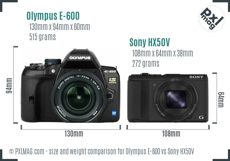 Olympus E-600 vs Sony HX50V size comparison