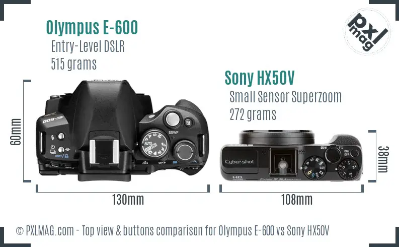 Olympus E-600 vs Sony HX50V top view buttons comparison