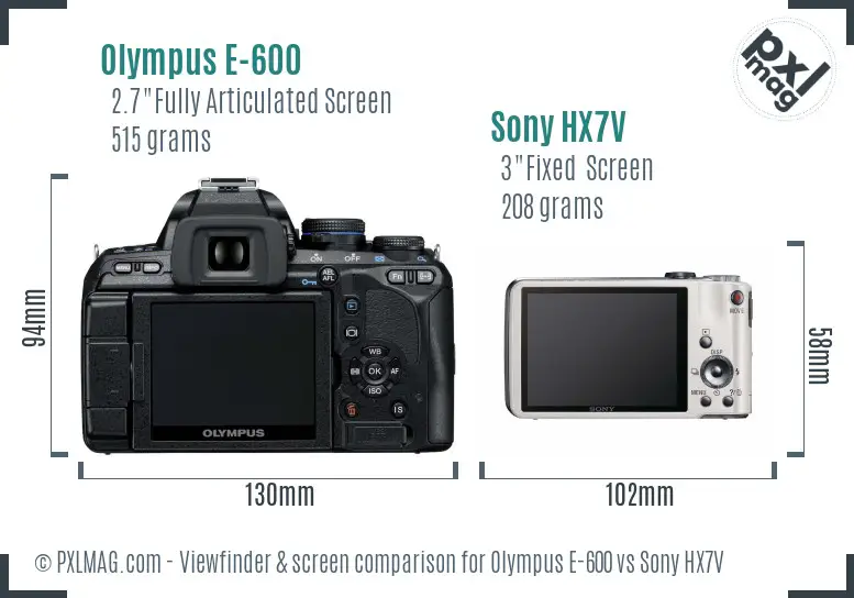 Olympus E-600 vs Sony HX7V Screen and Viewfinder comparison