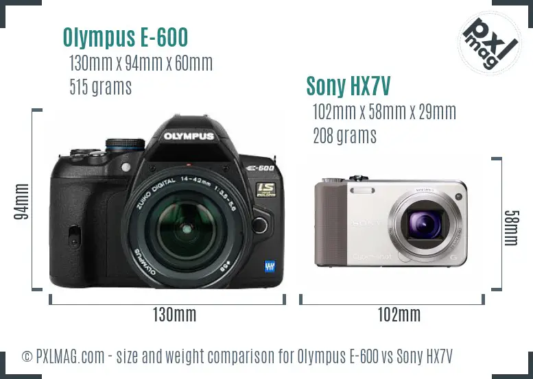 Olympus E-600 vs Sony HX7V size comparison