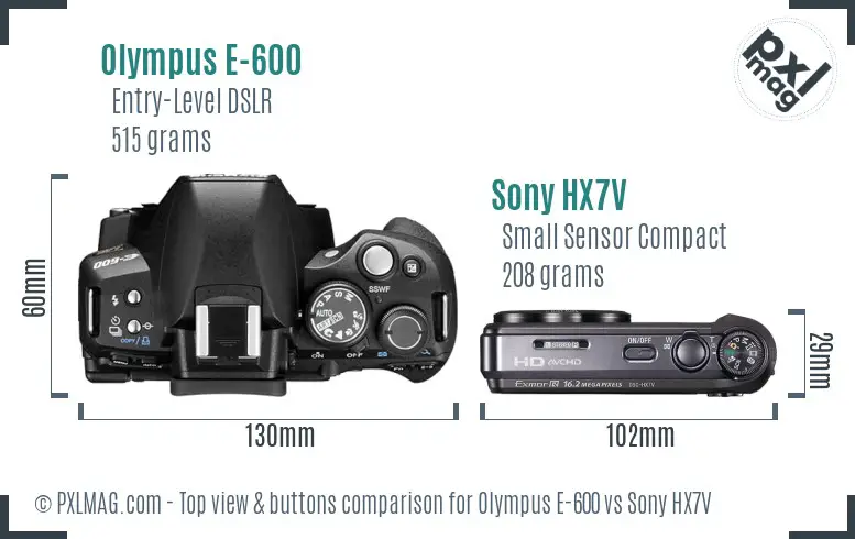 Olympus E-600 vs Sony HX7V top view buttons comparison
