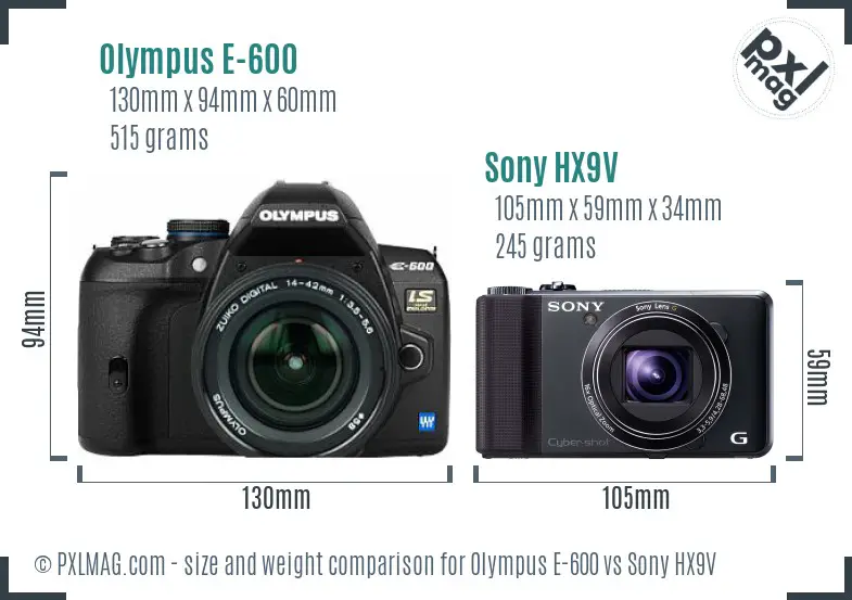 Olympus E-600 vs Sony HX9V size comparison