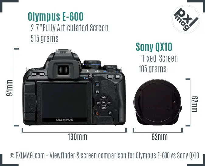 Olympus E-600 vs Sony QX10 Screen and Viewfinder comparison