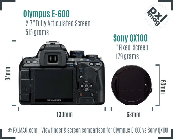 Olympus E-600 vs Sony QX100 Screen and Viewfinder comparison