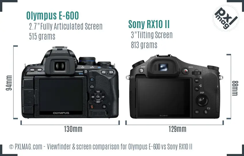 Olympus E-600 vs Sony RX10 II Screen and Viewfinder comparison