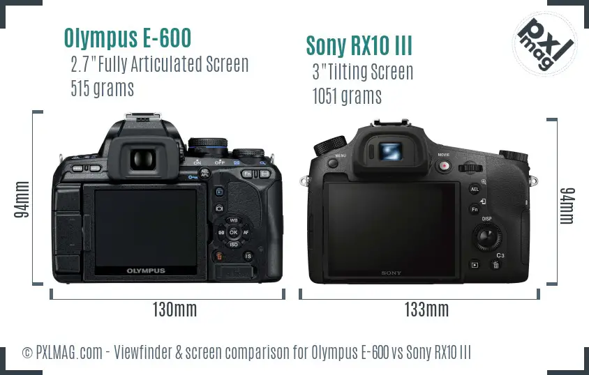 Olympus E-600 vs Sony RX10 III Screen and Viewfinder comparison