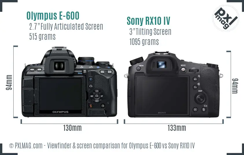 Olympus E-600 vs Sony RX10 IV Screen and Viewfinder comparison