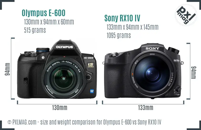 Olympus E-600 vs Sony RX10 IV size comparison