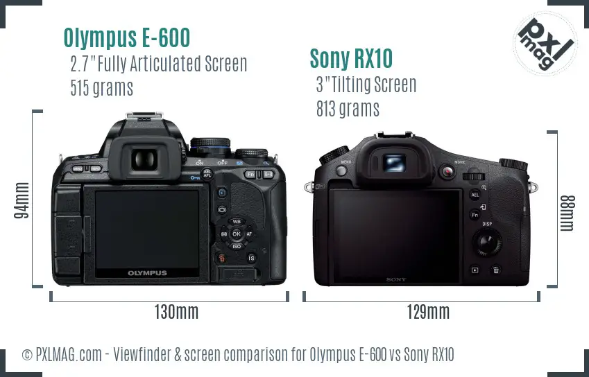 Olympus E-600 vs Sony RX10 Screen and Viewfinder comparison