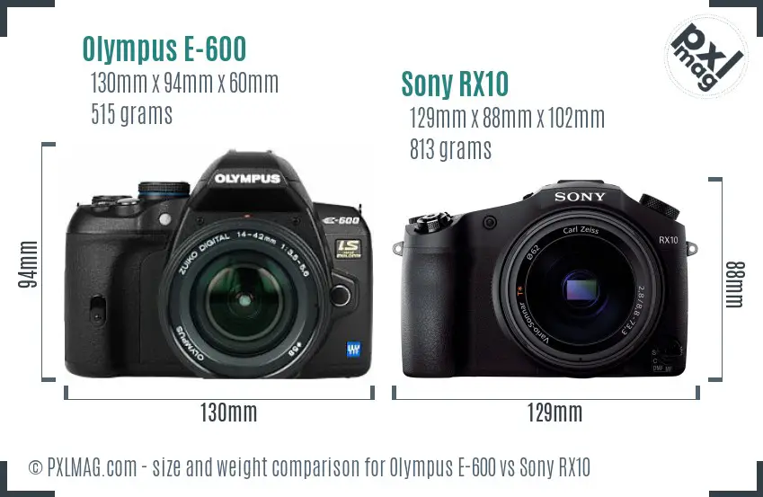 Olympus E-600 vs Sony RX10 size comparison