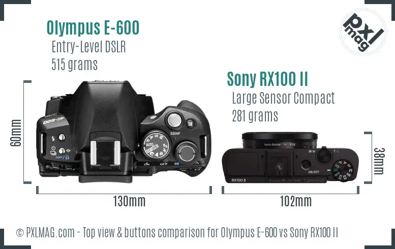 Olympus E-600 vs Sony RX100 II top view buttons comparison