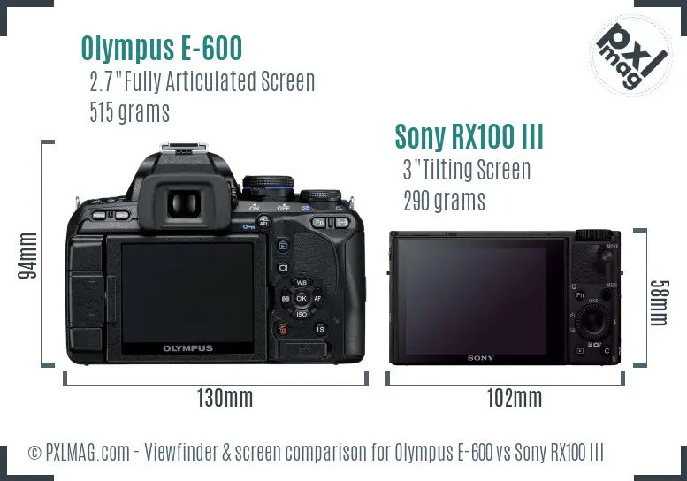 Olympus E-600 vs Sony RX100 III Screen and Viewfinder comparison