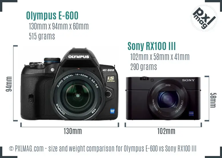Olympus E-600 vs Sony RX100 III size comparison