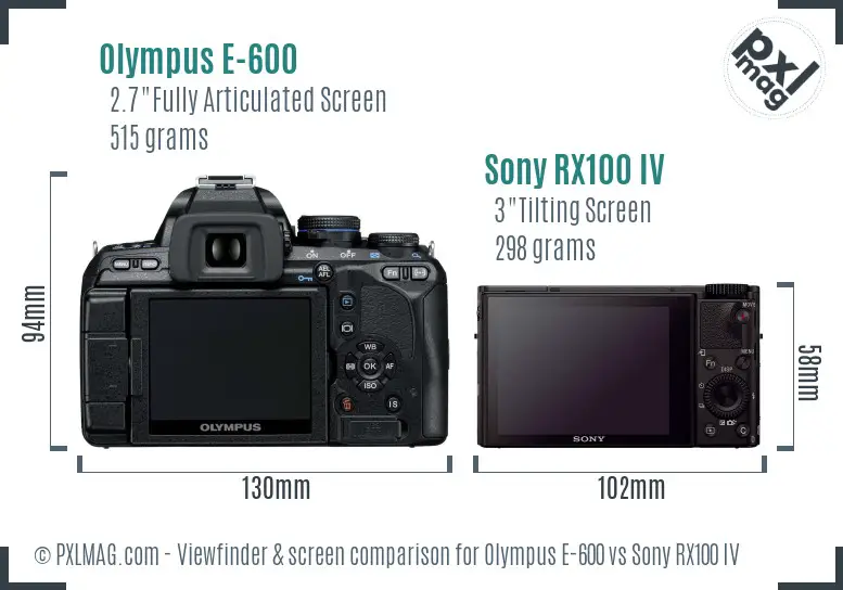 Olympus E-600 vs Sony RX100 IV Screen and Viewfinder comparison