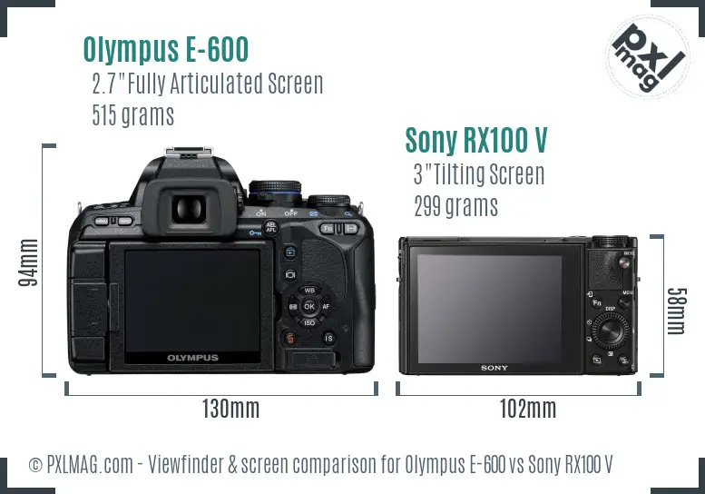 Olympus E-600 vs Sony RX100 V Screen and Viewfinder comparison