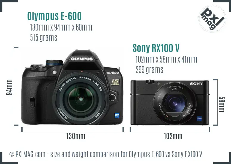 Olympus E-600 vs Sony RX100 V size comparison