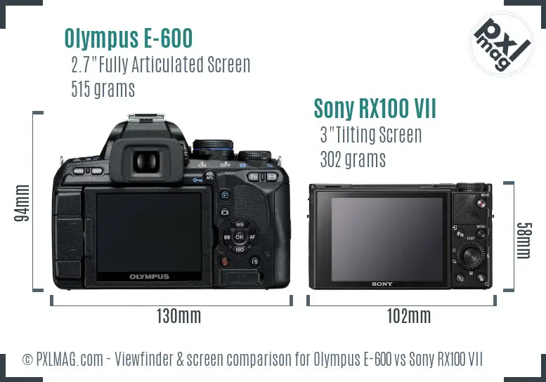 Olympus E-600 vs Sony RX100 VII Screen and Viewfinder comparison