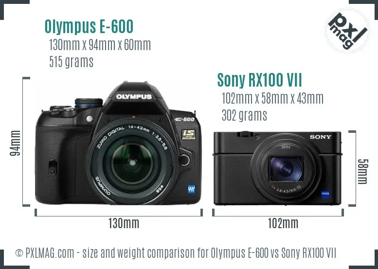 Olympus E-600 vs Sony RX100 VII size comparison