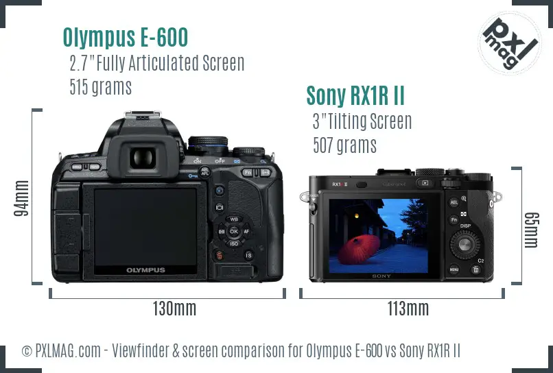 Olympus E-600 vs Sony RX1R II Screen and Viewfinder comparison