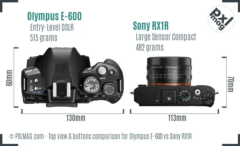 Olympus E-600 vs Sony RX1R top view buttons comparison Olympus E-600 vs Sony RX1R top view buttons comparison
