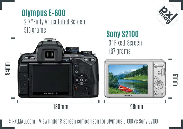 Olympus E-600 vs Sony S2100 Screen and Viewfinder comparison