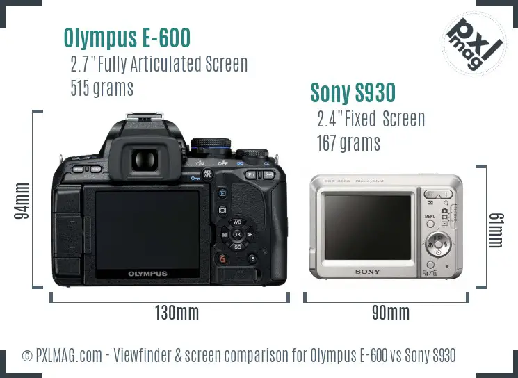 Olympus E-600 vs Sony S930 Screen and Viewfinder comparison