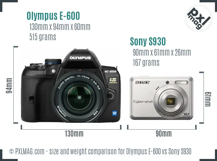 Olympus E-600 vs Sony S930 size comparison