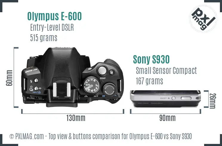 Olympus E-600 vs Sony S930 top view buttons comparison