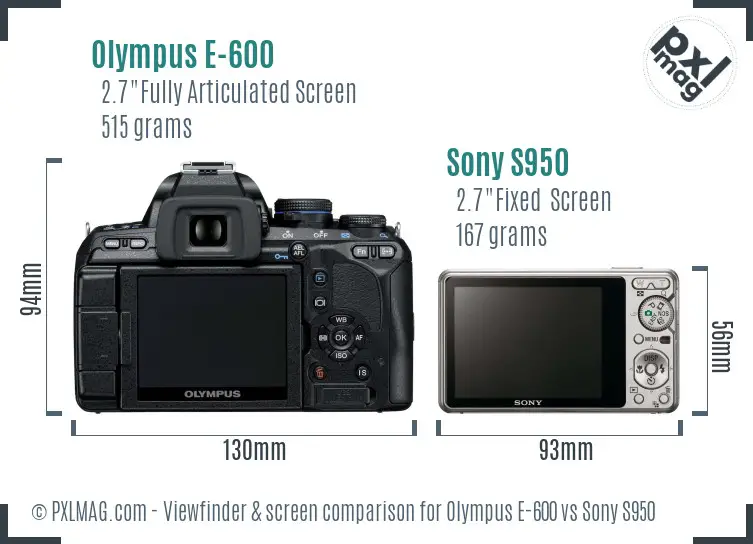 Olympus E-600 vs Sony S950 Screen and Viewfinder comparison