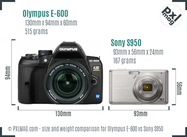 Olympus E-600 vs Sony S950 size comparison