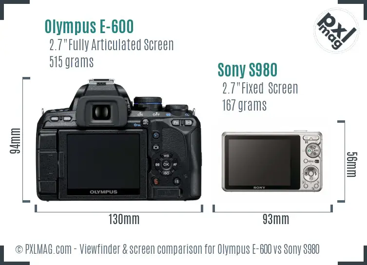Olympus E-600 vs Sony S980 Screen and Viewfinder comparison Olympus E-600 vs Sony S980 Screen and Viewfinder comparison