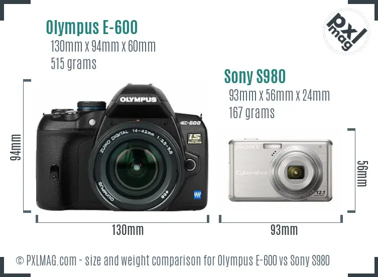 Olympus E-600 vs Sony S980 size comparison Olympus E-600 vs Sony S980 size comparison