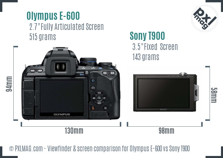 Olympus E-600 vs Sony T900 Screen and Viewfinder comparison