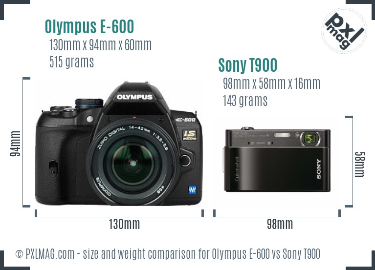 Olympus E-600 vs Sony T900 size comparison