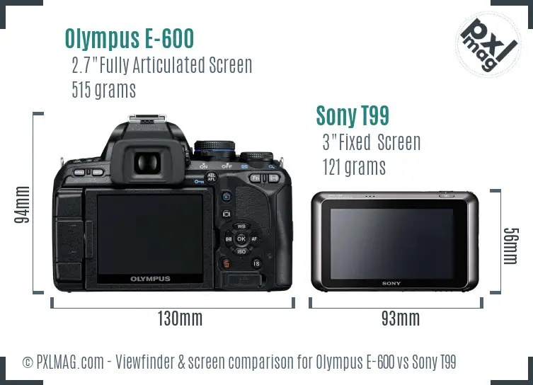 Olympus E-600 vs Sony T99 Screen and Viewfinder comparison