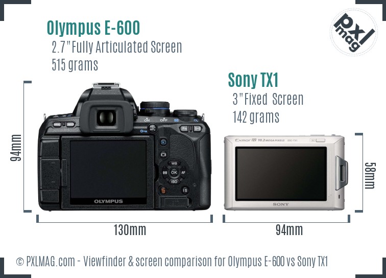 Olympus E-600 vs Sony TX1 Screen and Viewfinder comparison