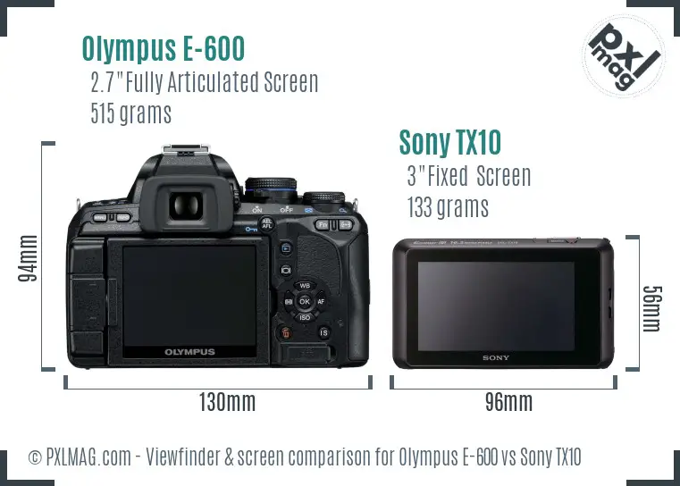 Olympus E-600 vs Sony TX10 Screen and Viewfinder comparison