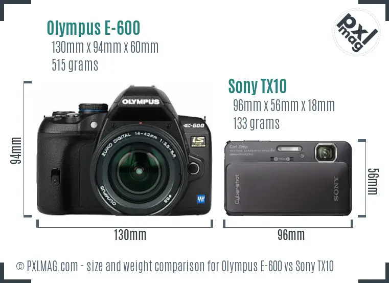 Olympus E-600 vs Sony TX10 size comparison