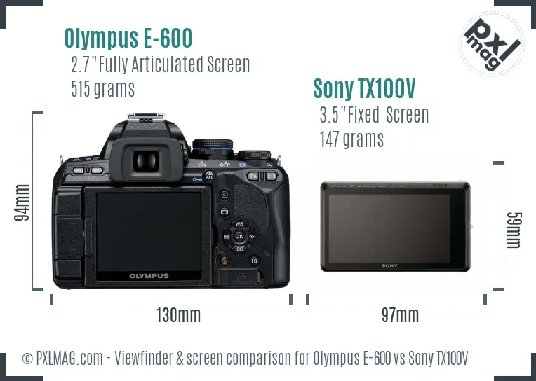 Olympus E-600 vs Sony TX100V Screen and Viewfinder comparison