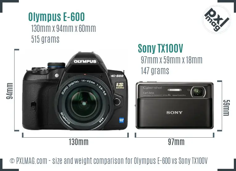 Olympus E-600 vs Sony TX100V size comparison