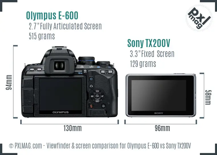 Olympus E-600 vs Sony TX200V Screen and Viewfinder comparison