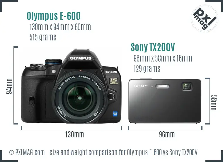 Olympus E-600 vs Sony TX200V size comparison