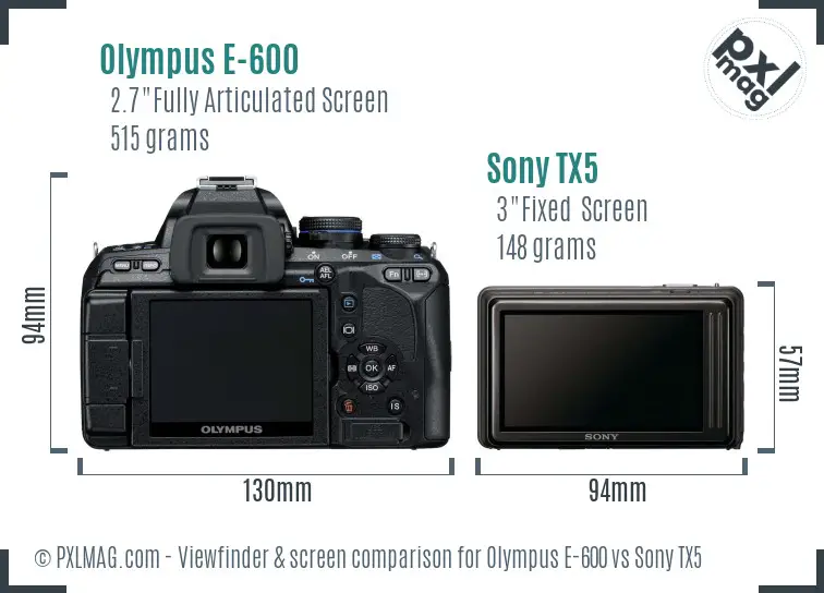 Olympus E-600 vs Sony TX5 Screen and Viewfinder comparison
